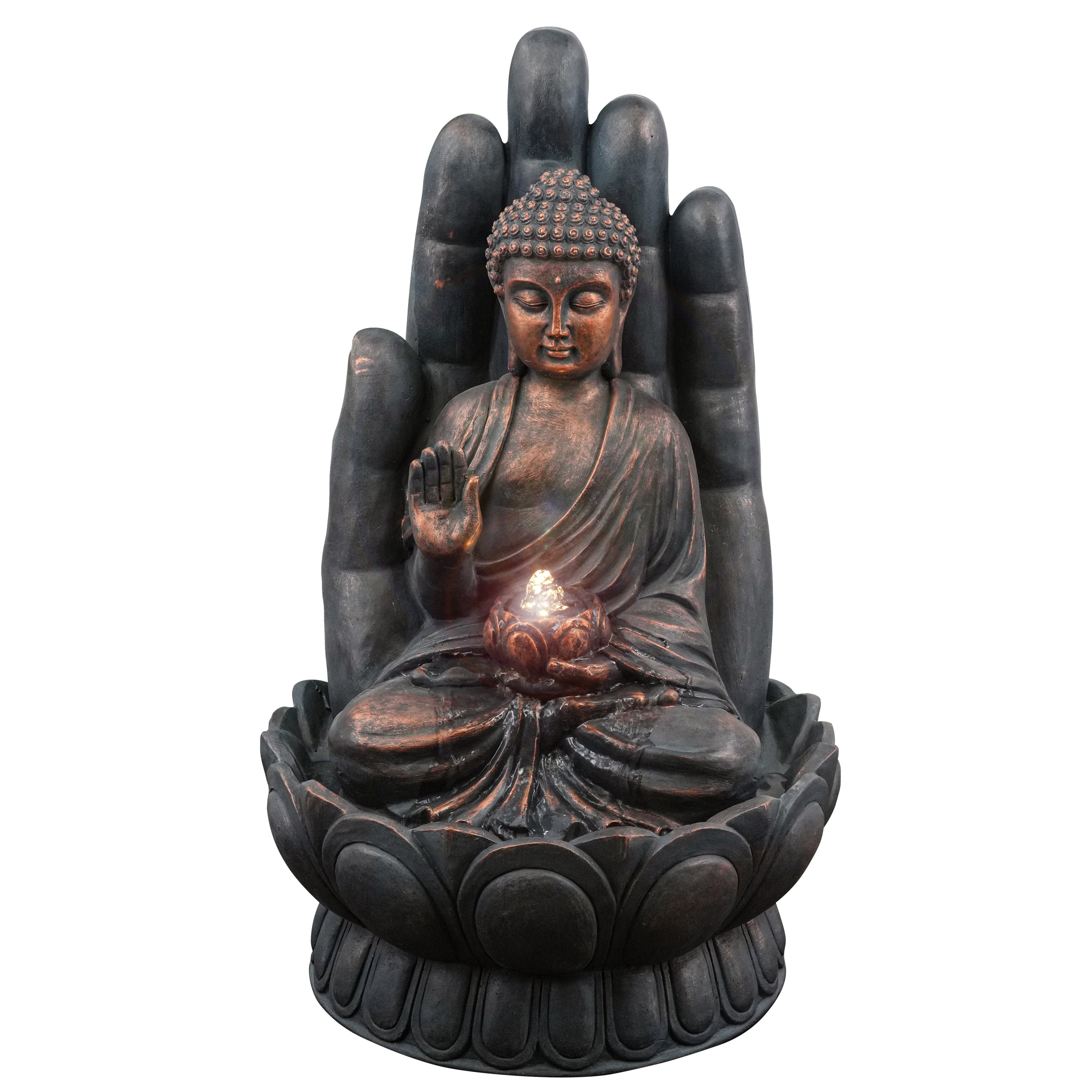 GEEZY Water Feature Palm Buddha Water Feature With Led Lights