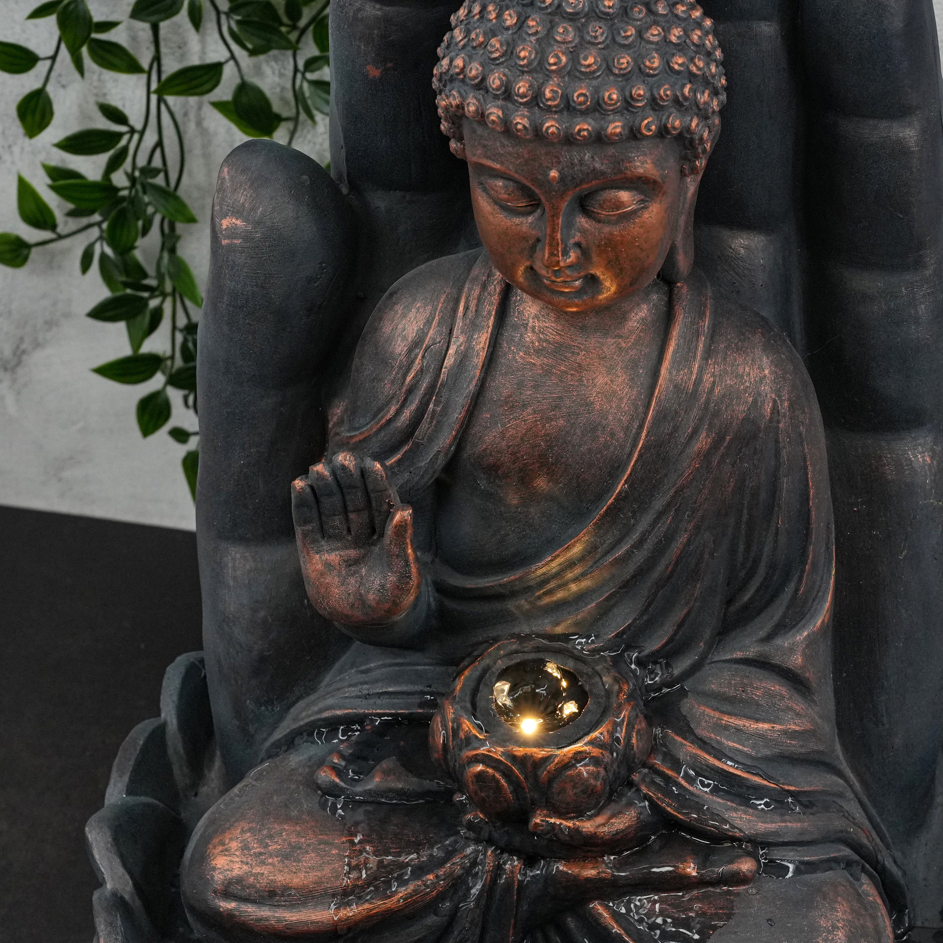 GEEZY Water Feature Palm Buddha Water Feature With Led Lights