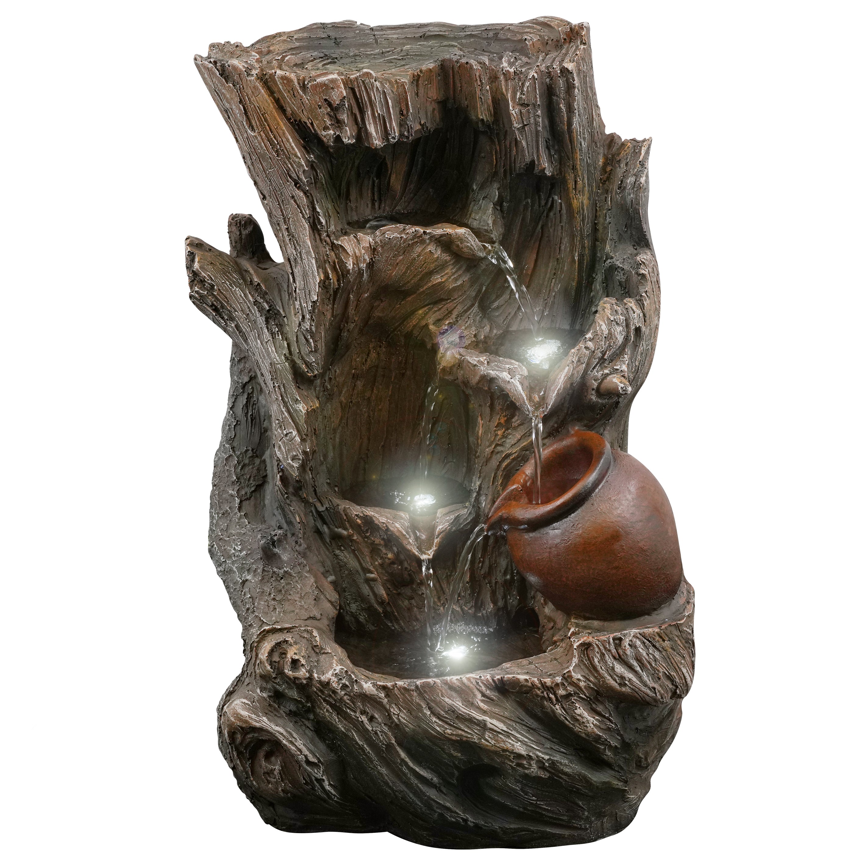 GEEZY Water Feature Tree Log Water Feature With Led Lights