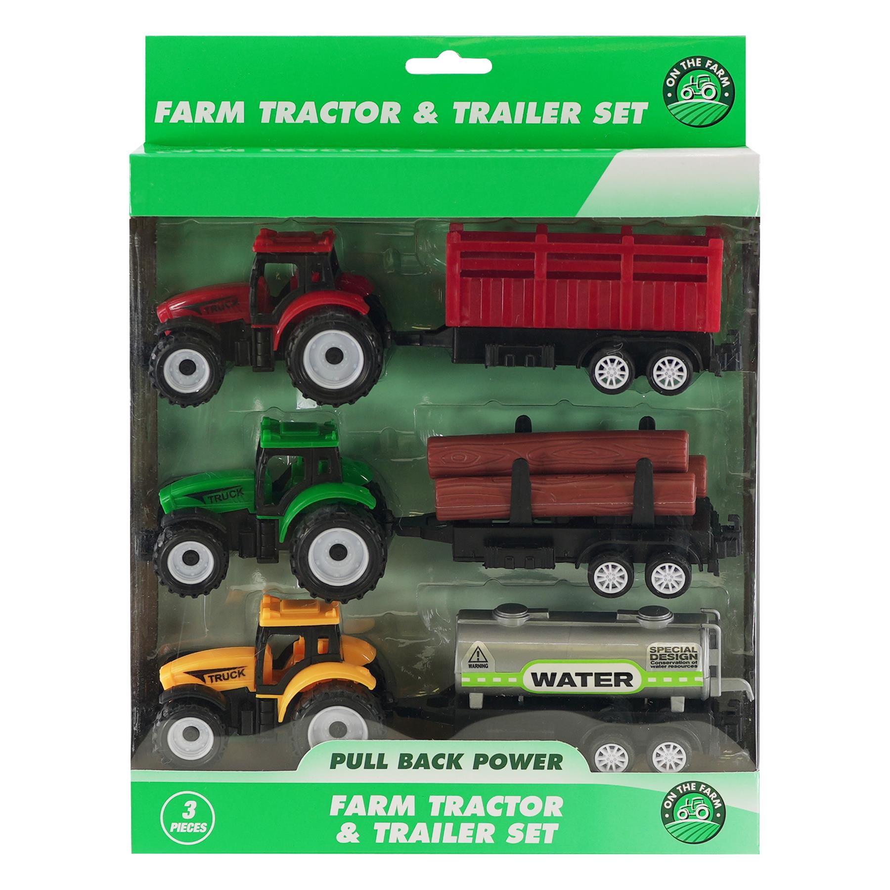 The Magic Toy Shop Farm Vehicle Farm Tractor and Trailer Playset
