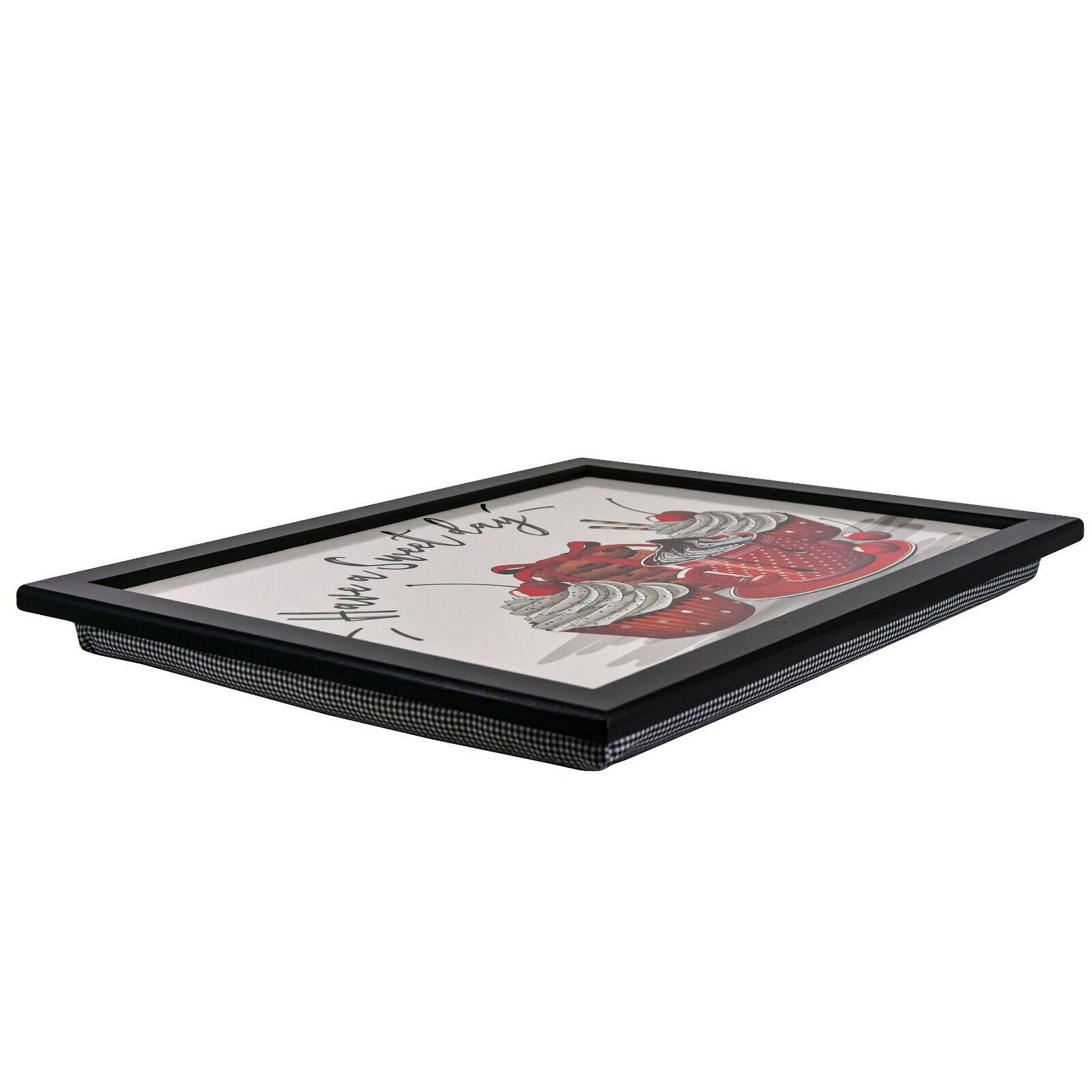  "A sleek lap tray from TheMagicToyShop, featuring a vibrant photo frame design and a soft bean bag cushion for comfortable use." 