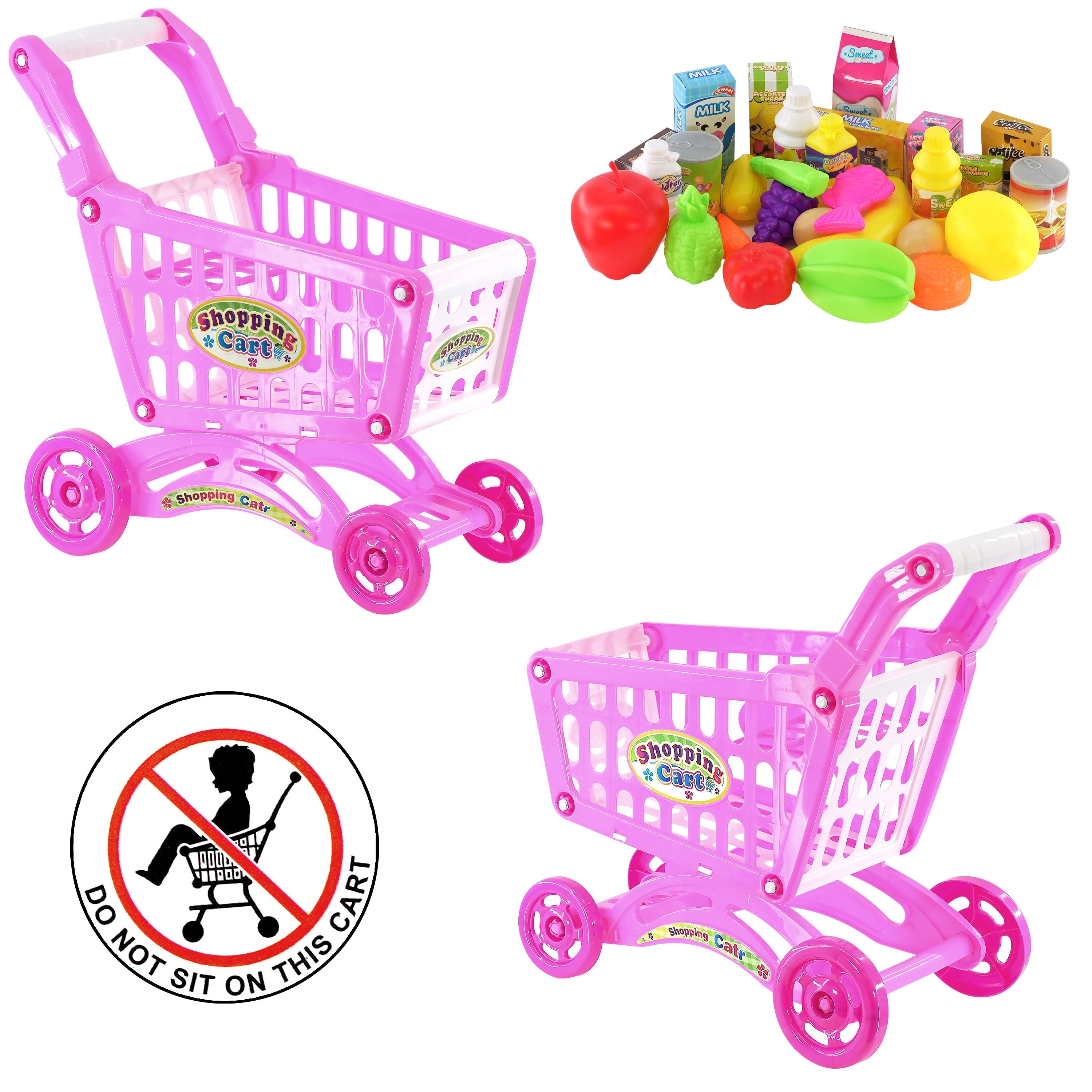 The Magic Toy Shop Playset Pink Shopping Trolley Cart Play Food Set