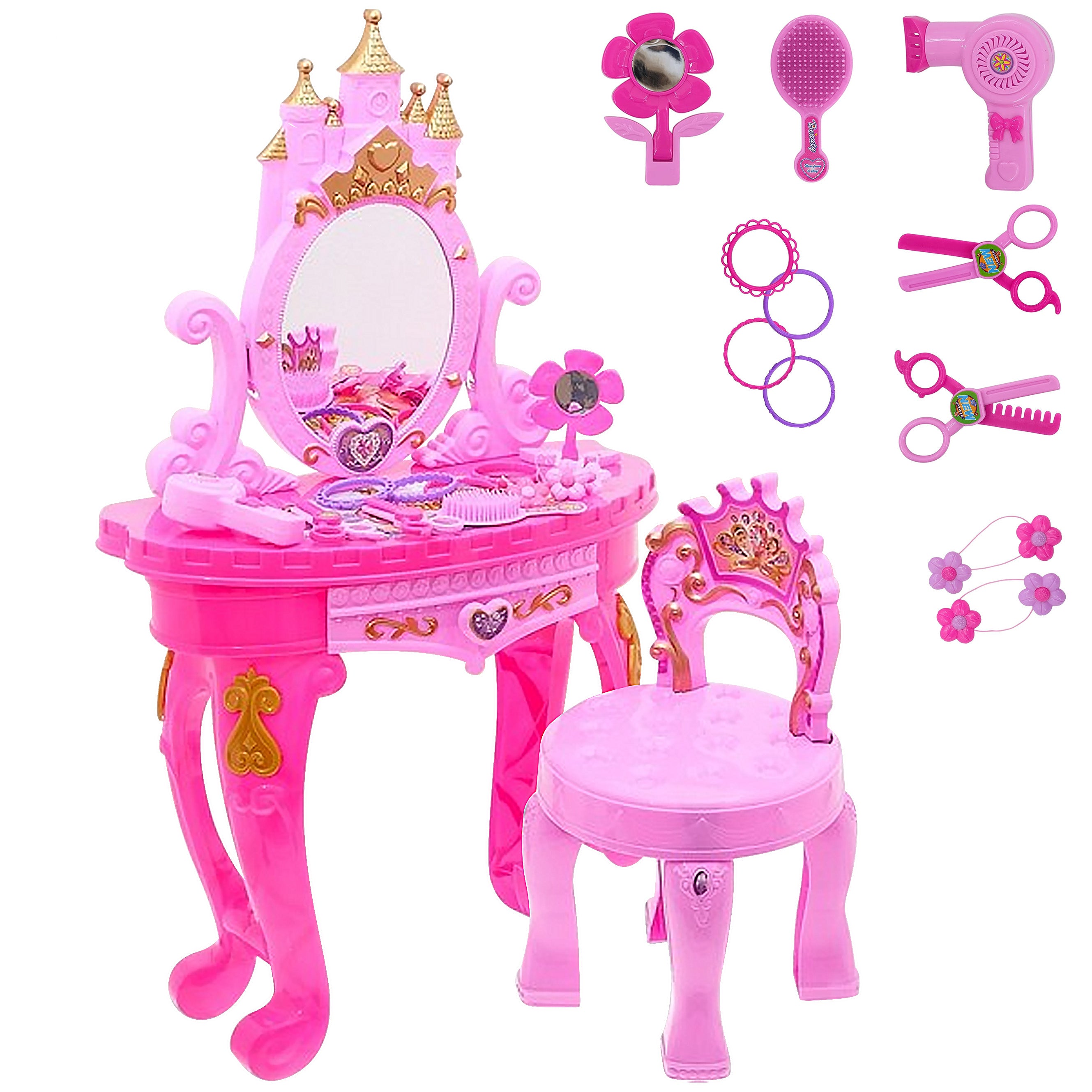 The Magic Toy Shop Playset Princess Vanity Dressing Table & Stool Toy