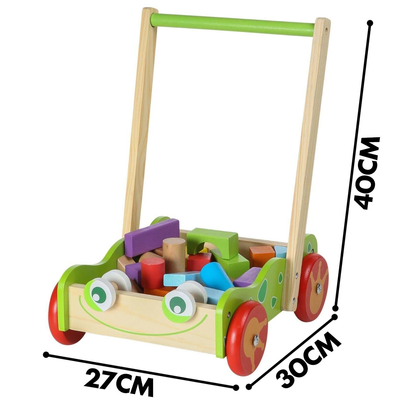The Magic Toy Shop Toy Building Block Baby Wooden Walker and Building Bricks Set