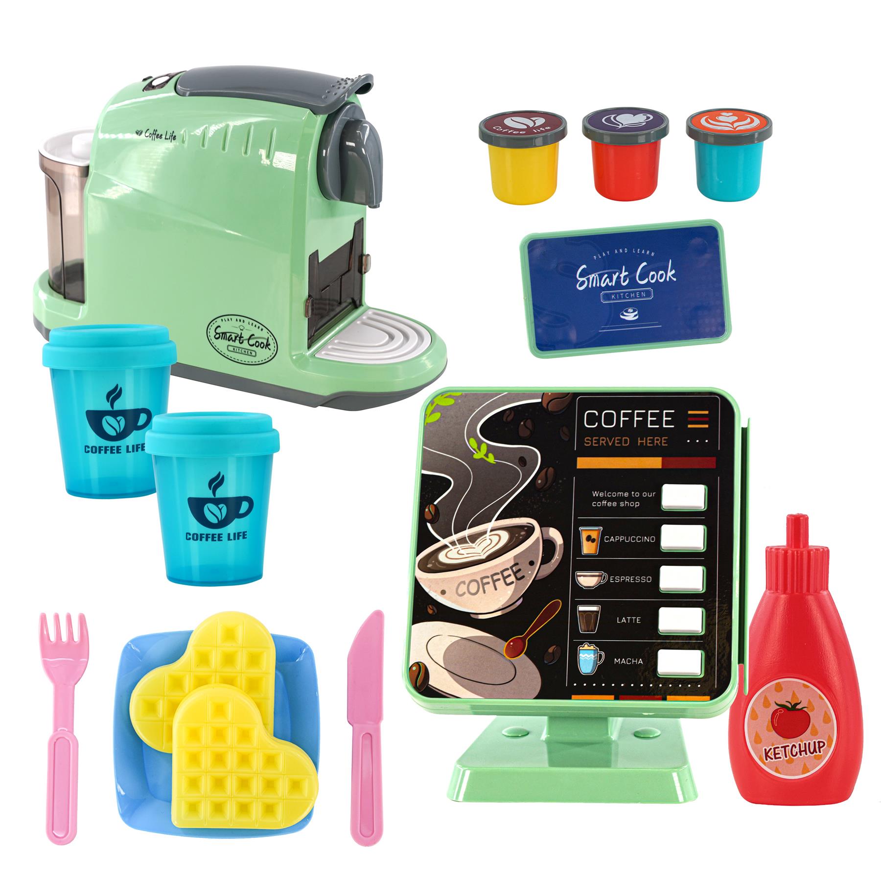The Magic Toy Shop Toy Play Set Kids Coffee Maker Machine Toy Kitchen Role Play Set with Cash Register Play Food