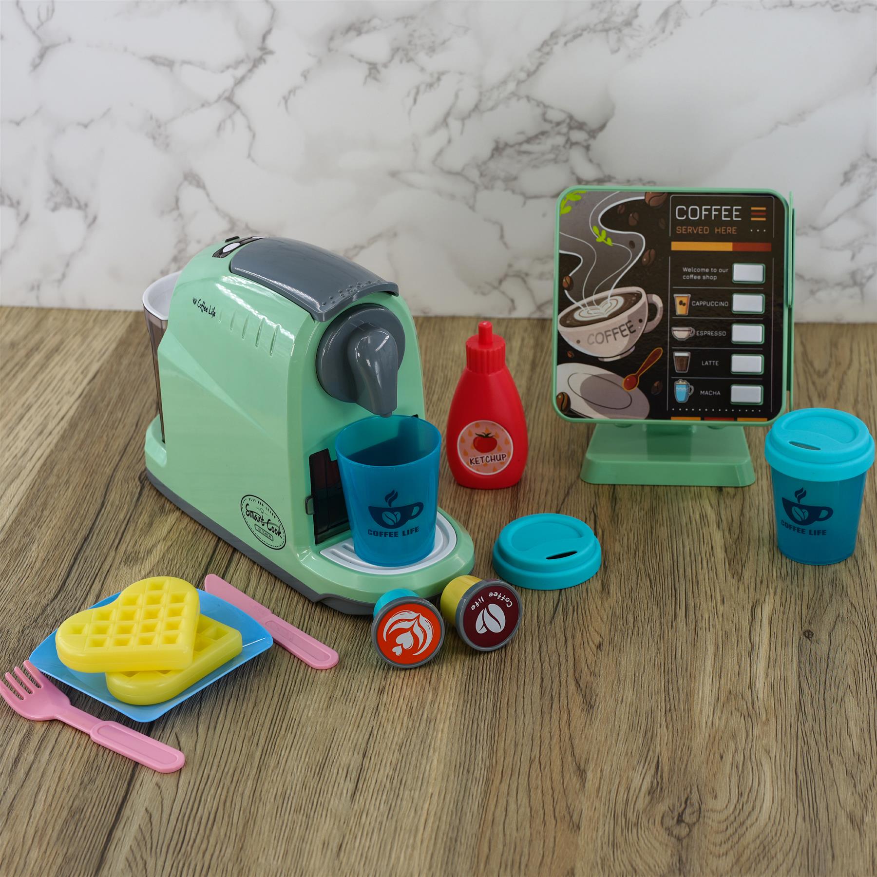 The Magic Toy Shop Toy Play Set Kids Coffee Maker Machine Toy Kitchen Role Play Set with Cash Register Play Food