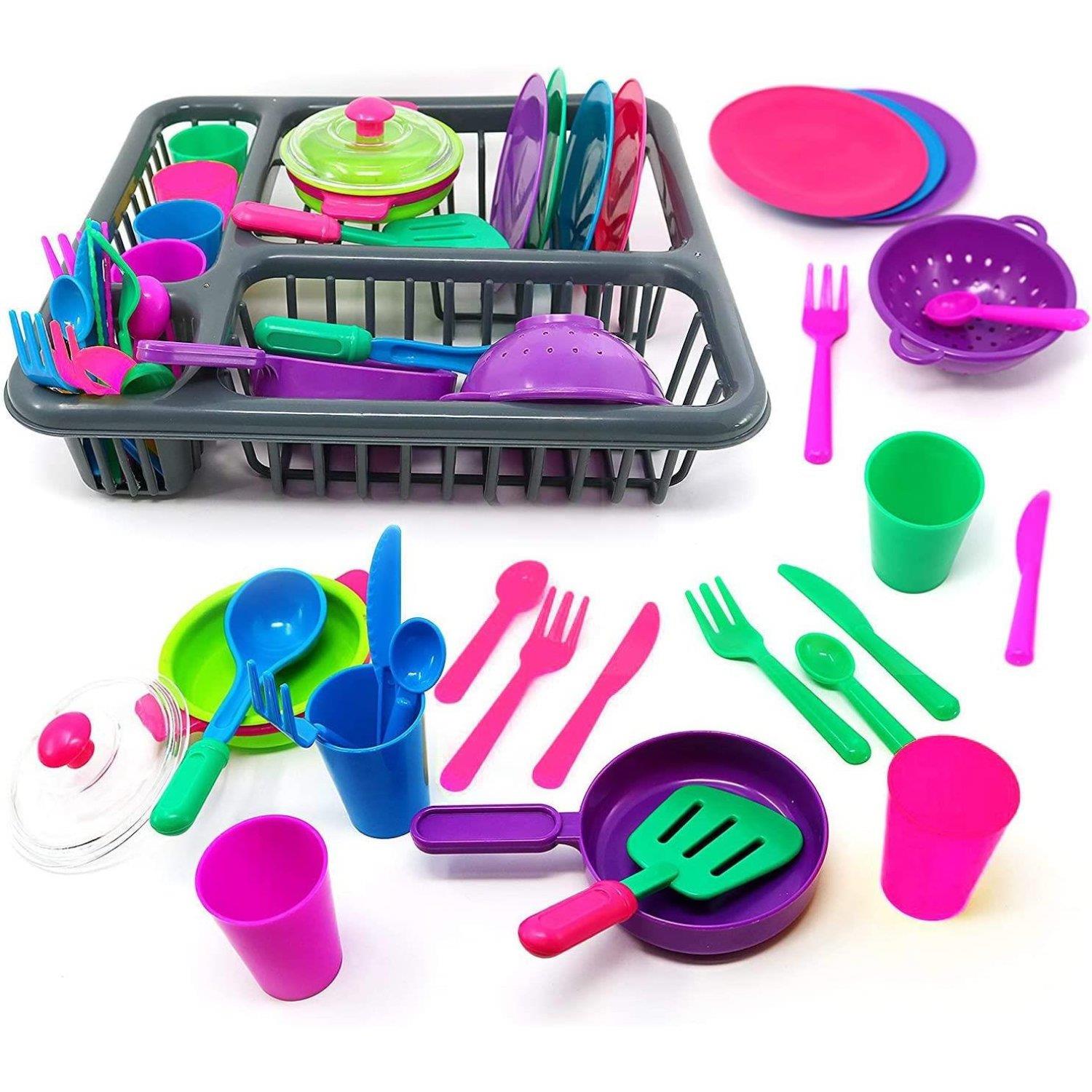 The Magic Toy Shop Toy Play Set Kids Role Play Toy Set Kitchen Accessories Dish Washing Drainer 27 Pieces