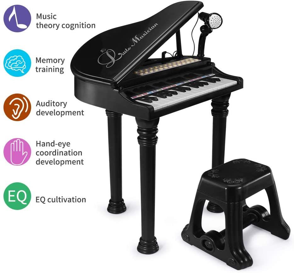 The Magic Toy Shop Toys and Games Black Electronic Piano With Microphone and Stool