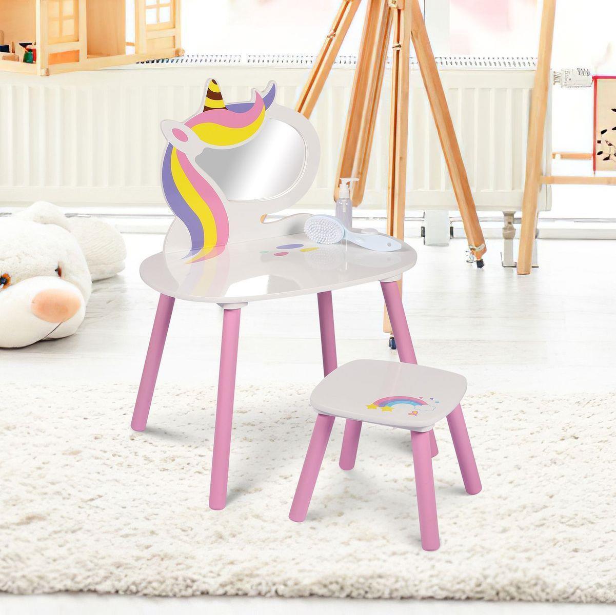 The Magic Toy Shop Vanity Set Princess Vanity Table with Stool Kids Play Toy
