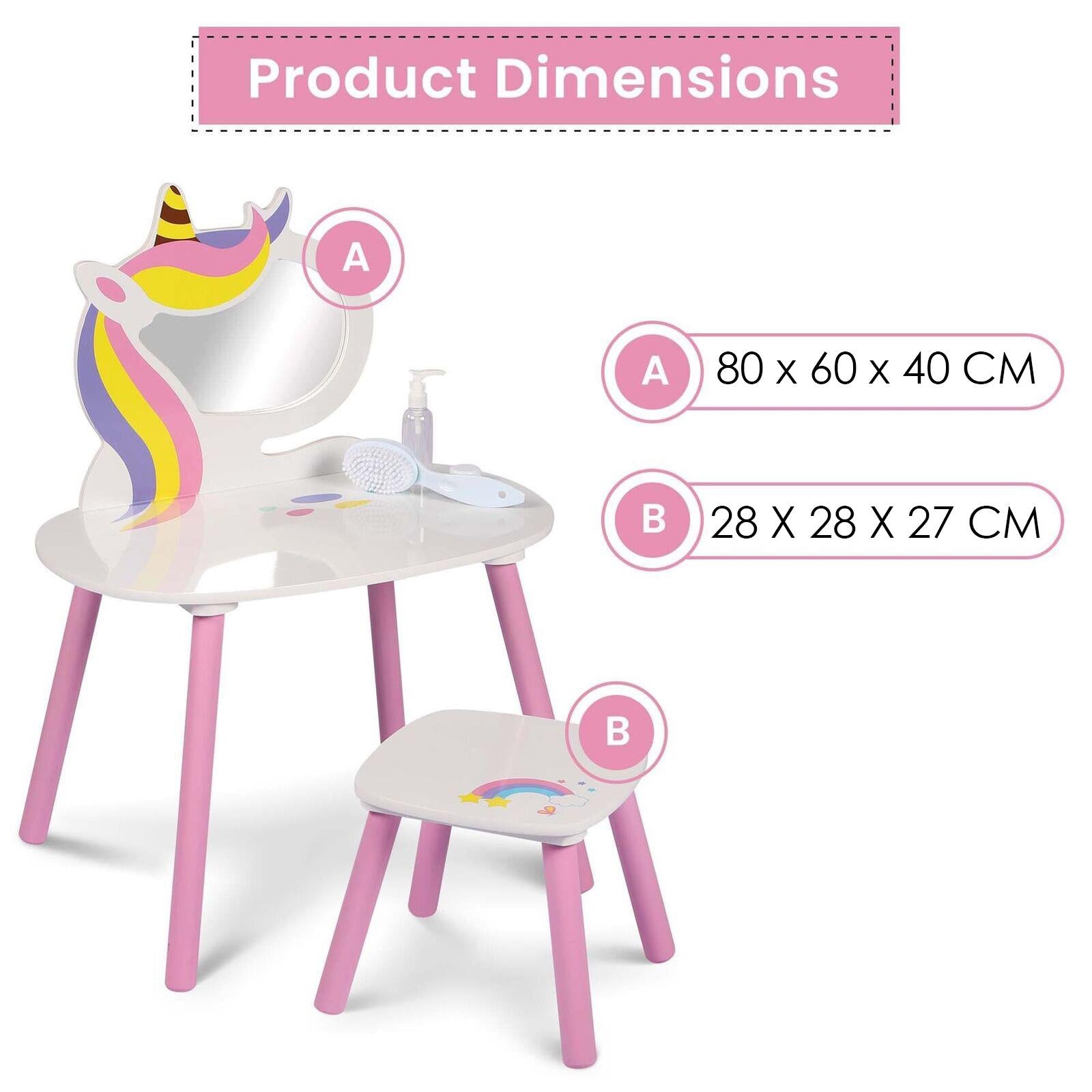 The Magic Toy Shop Vanity Set Princess Vanity Table with Stool Kids Play Toy