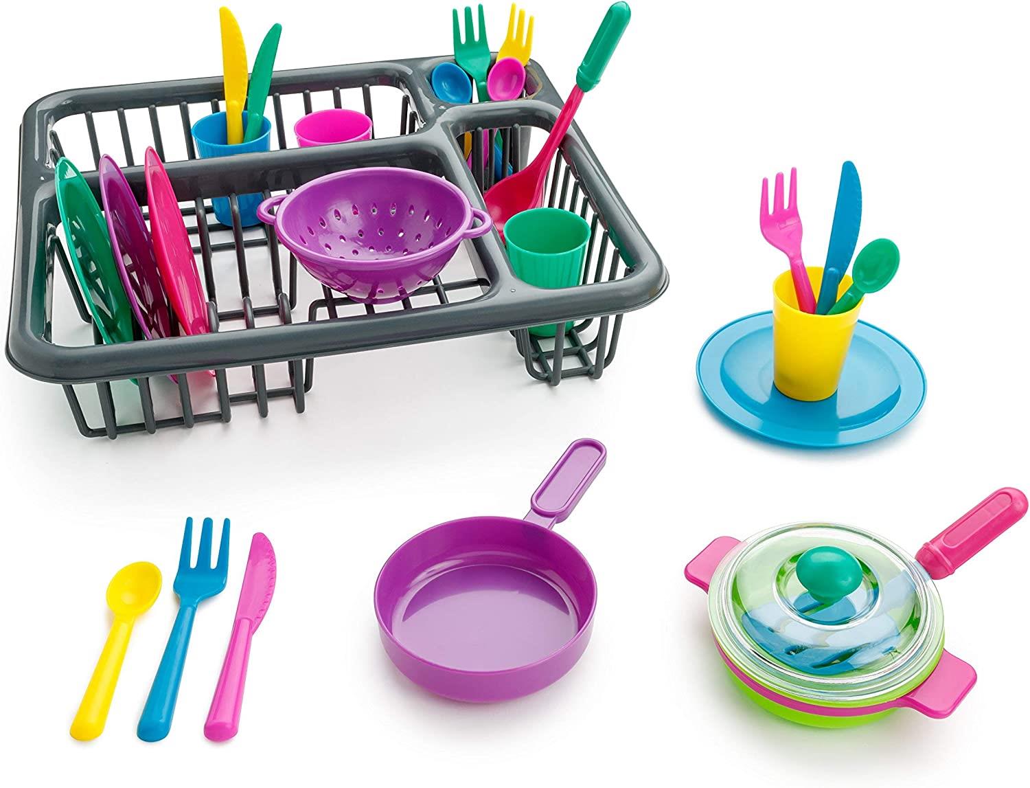 Kids Role Play Toy Set Kitchen Accessories Dish Washing Drainer 27 Pieces The Magic Toy Shop - The Magic Toy Shop