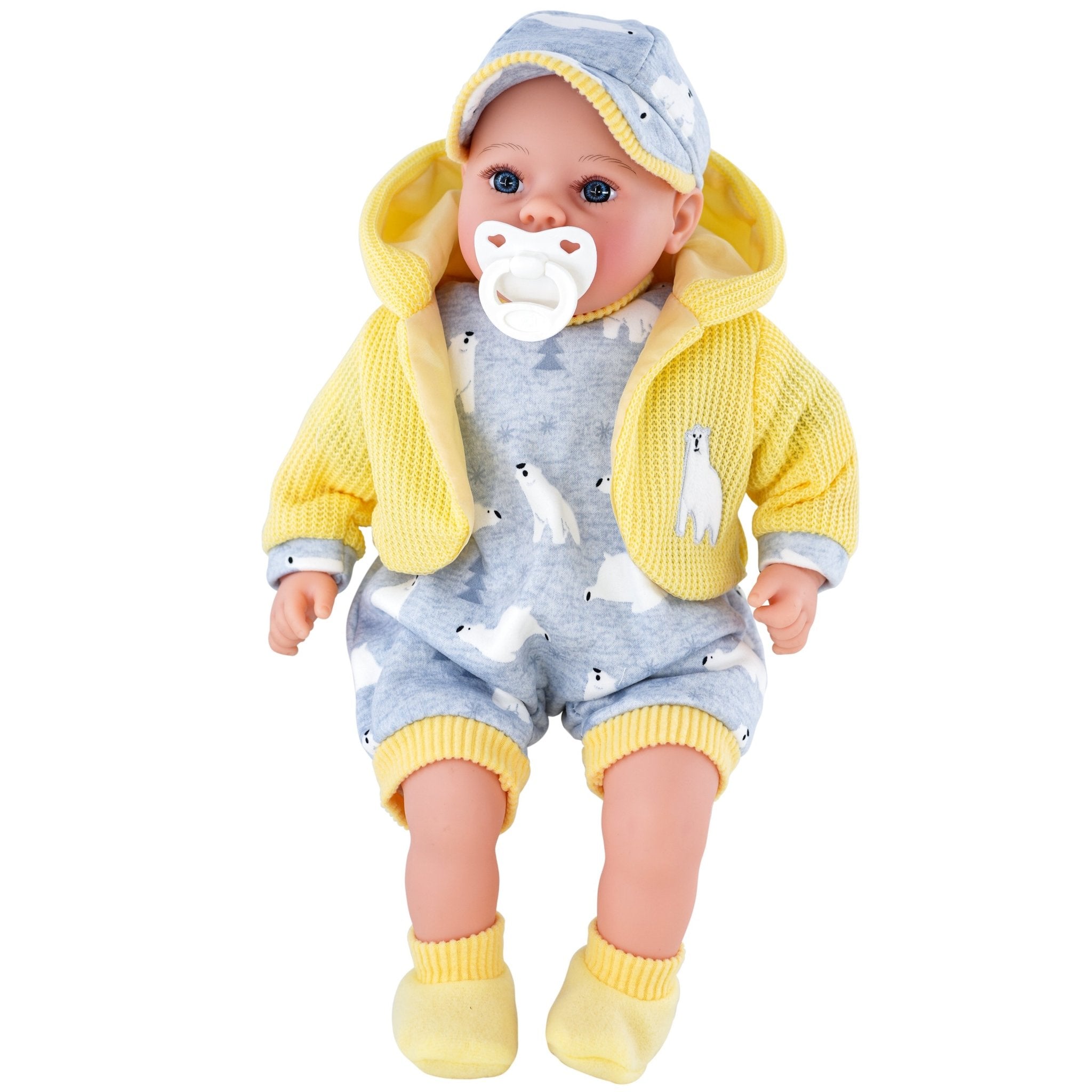 Baby Doll With Dummy & Sounds Yellow BiBi Doll - The Magic Toy Shop