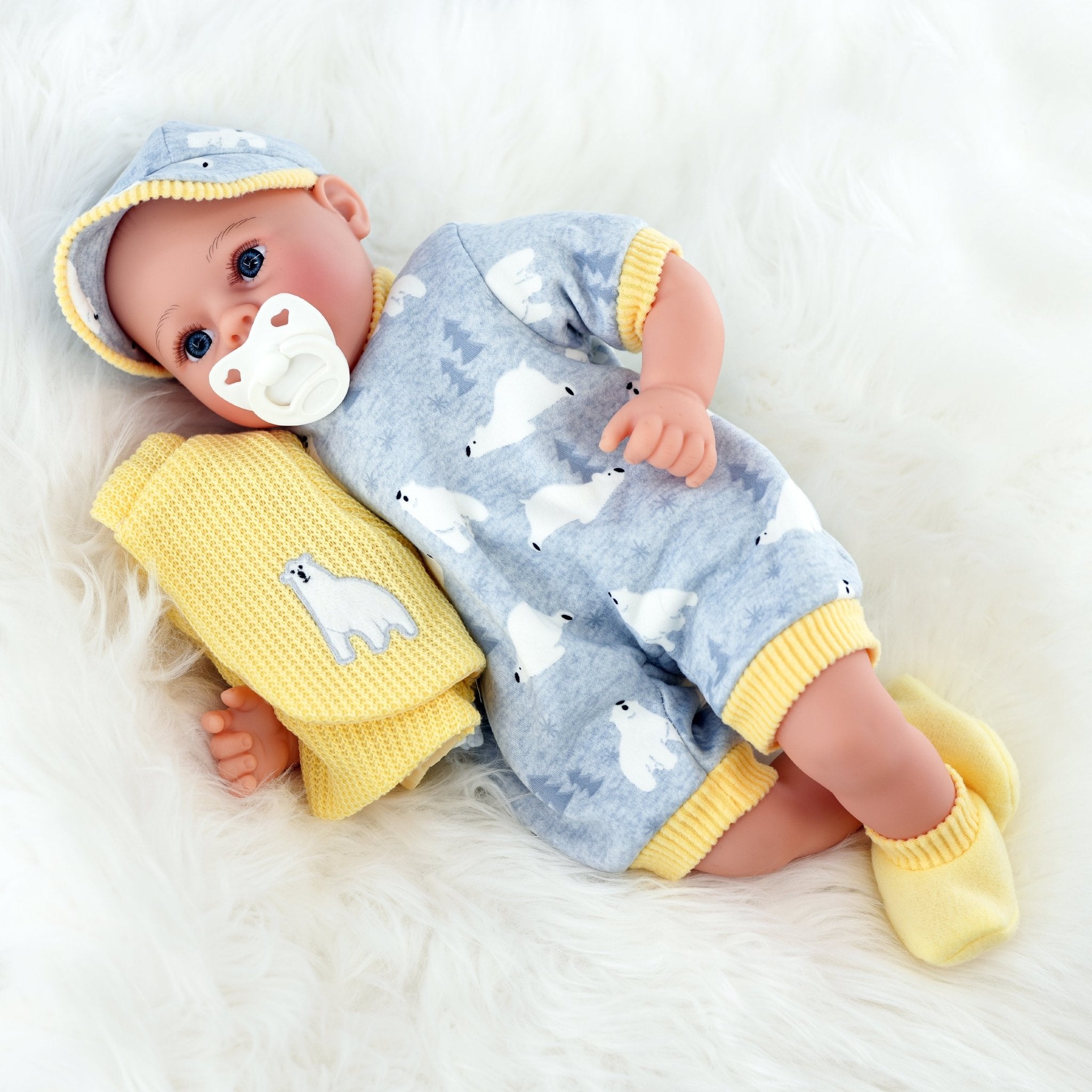 Baby Doll With Dummy & Sounds Yellow BiBi Doll - The Magic Toy Shop