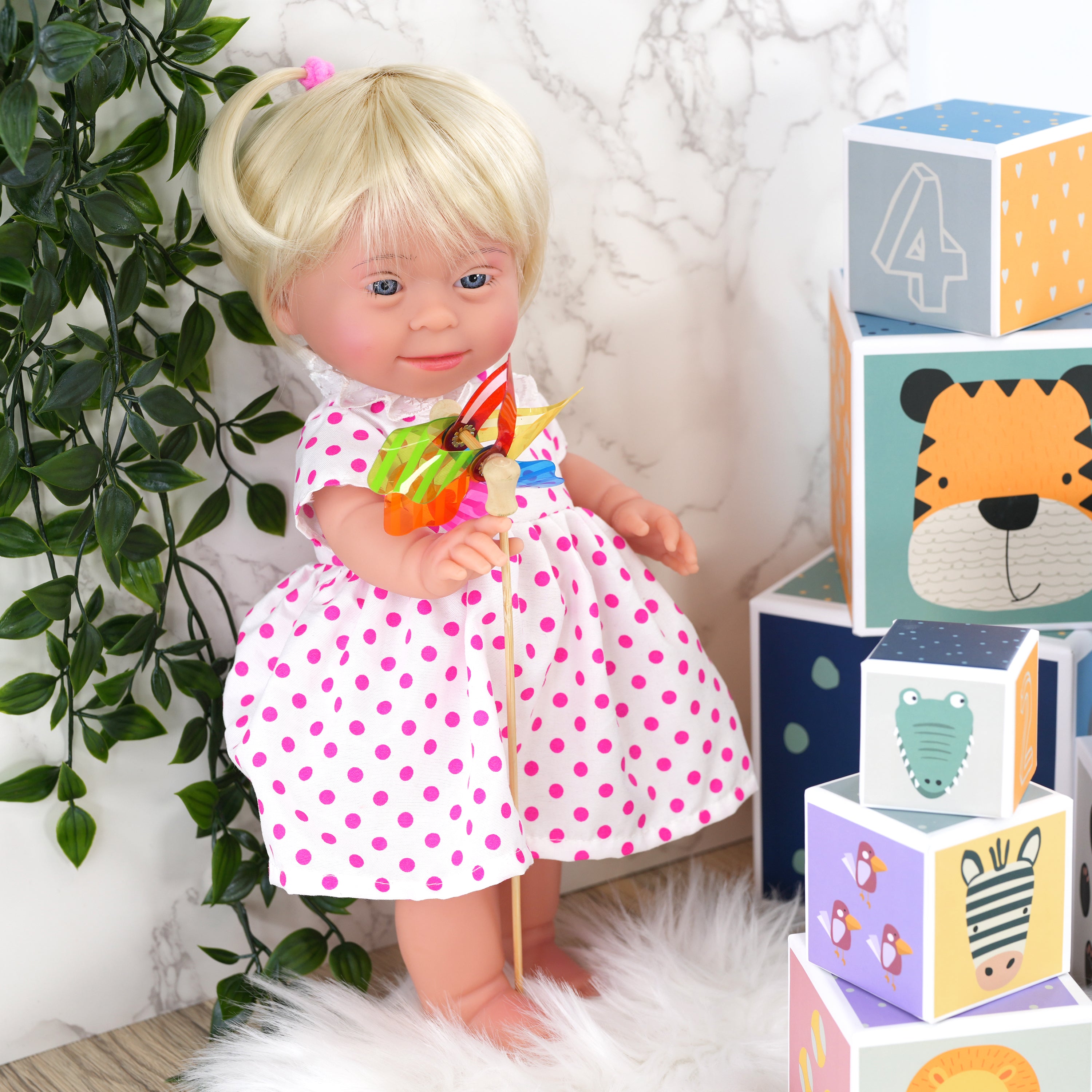 Blonde Baby Girl Dolls with Down Syndrome BiBi Doll - The Magic Toy Shop