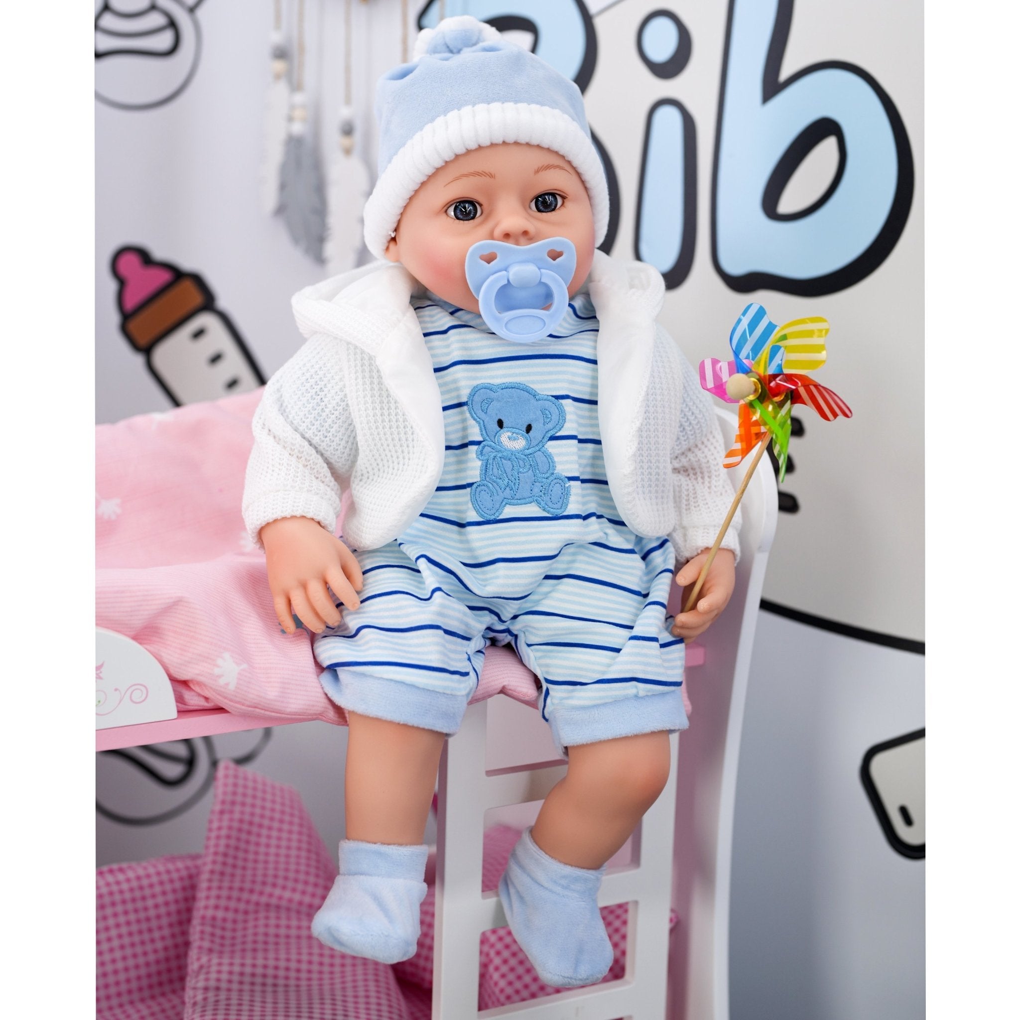 Blue Baby Boy Doll With Dummy & Sounds BiBi Doll - The Magic Toy Shop