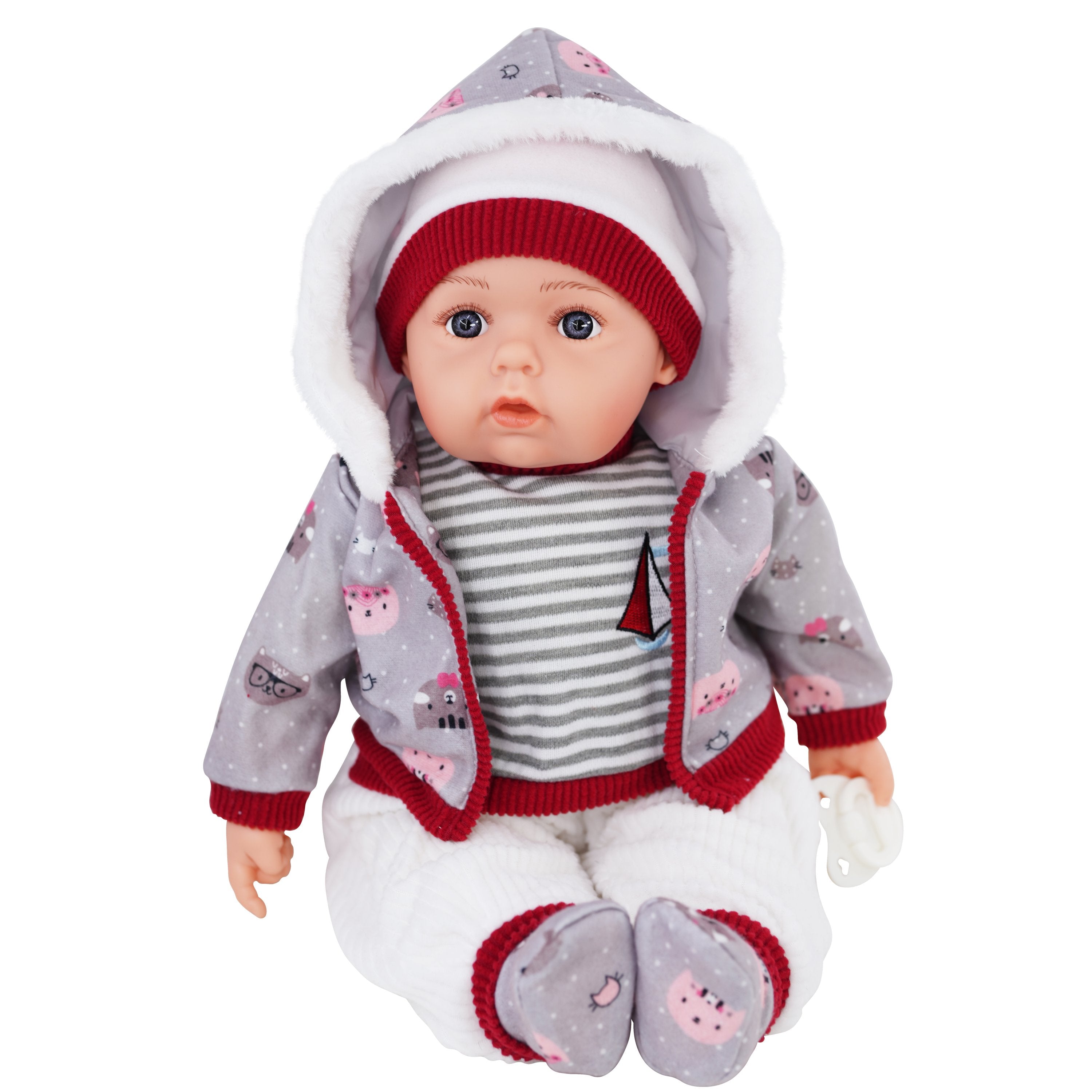 Grey Bibi Baby Doll Toy With Dummy & Sounds BiBi Doll - The Magic Toy Shop