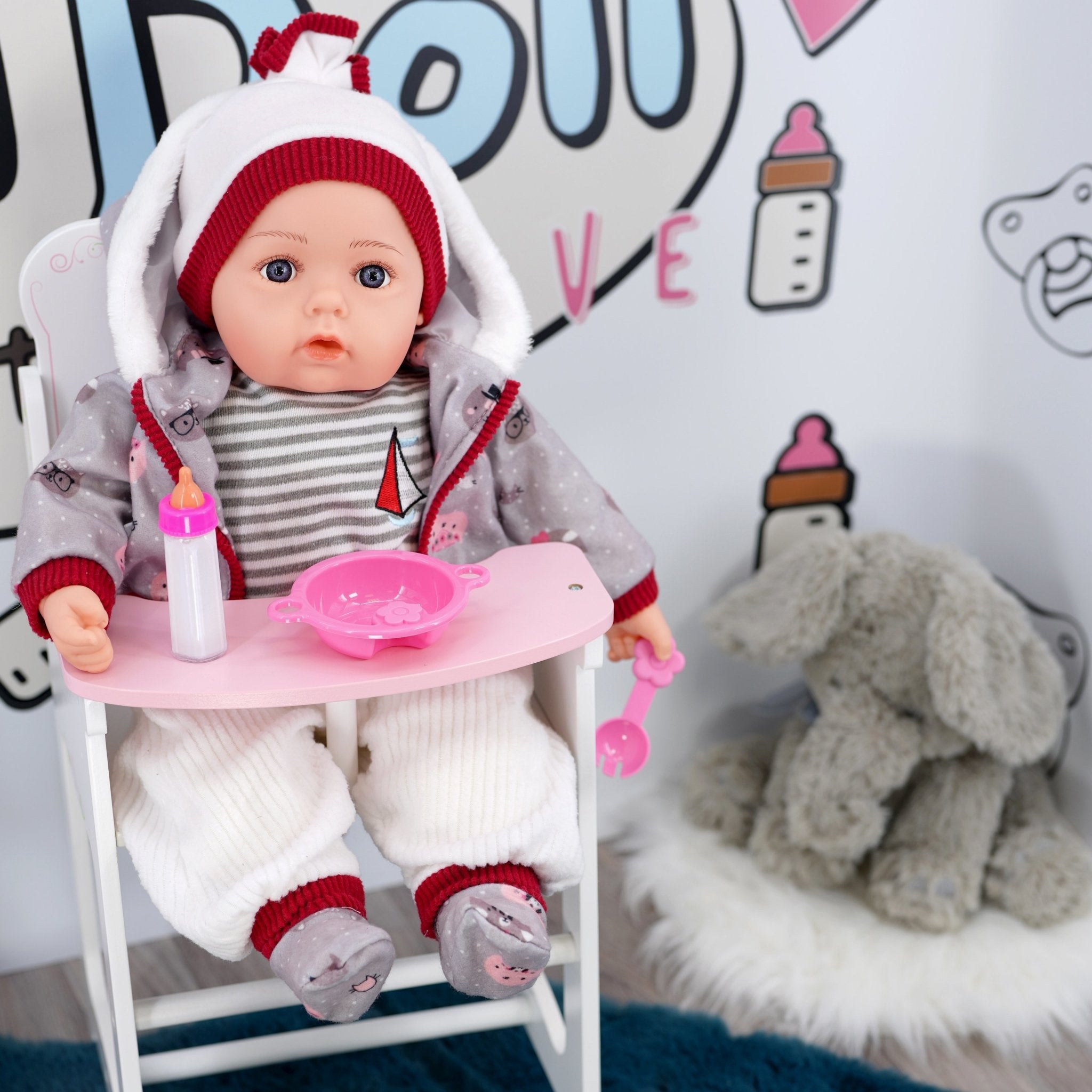 Grey Bibi Baby Doll Toy With Dummy & Sounds BiBi Doll - The Magic Toy Shop