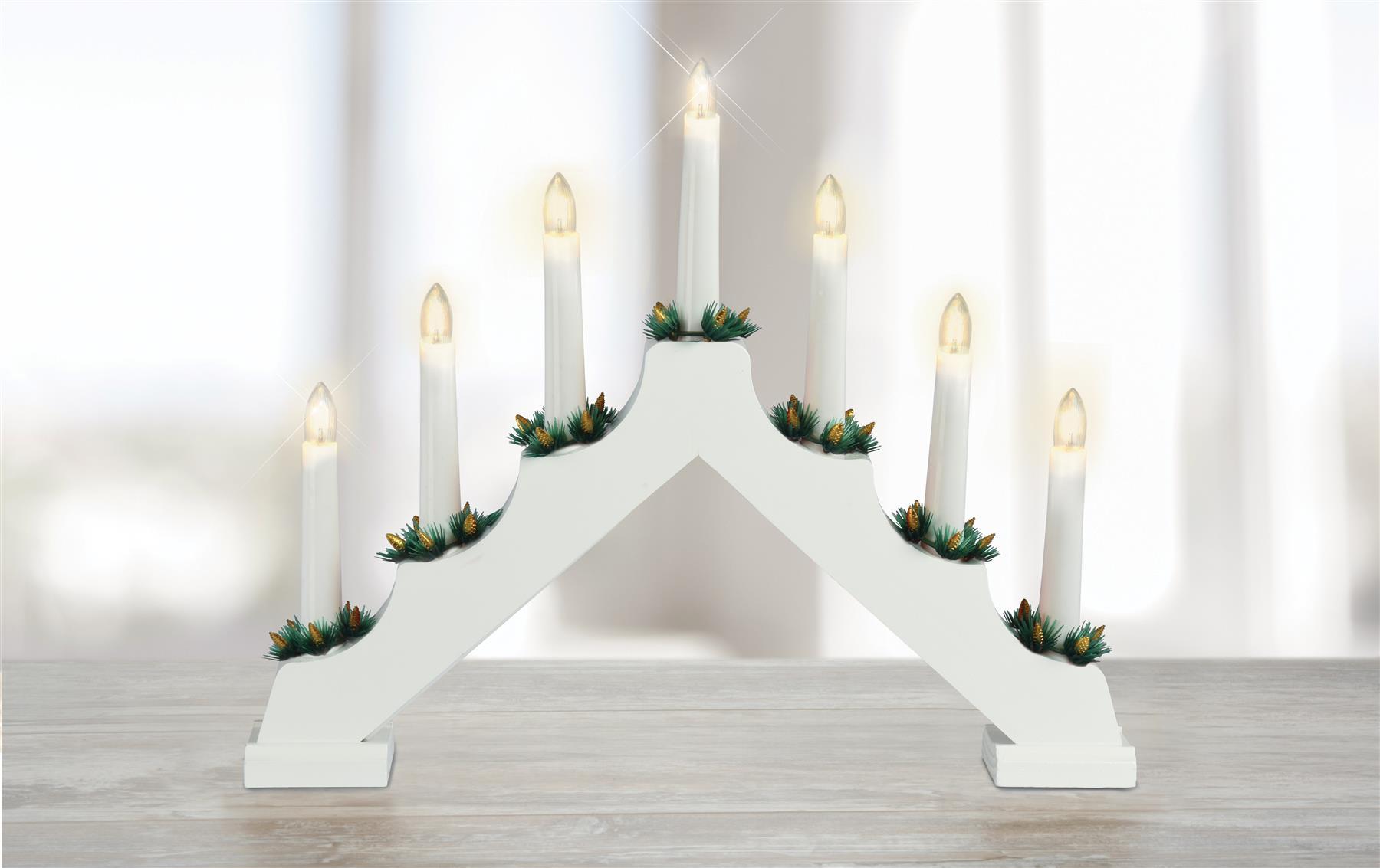 White Pre-Lit Wooden Candle Bridge With 7 Led Lights GEEZY - The Magic Toy Shop
