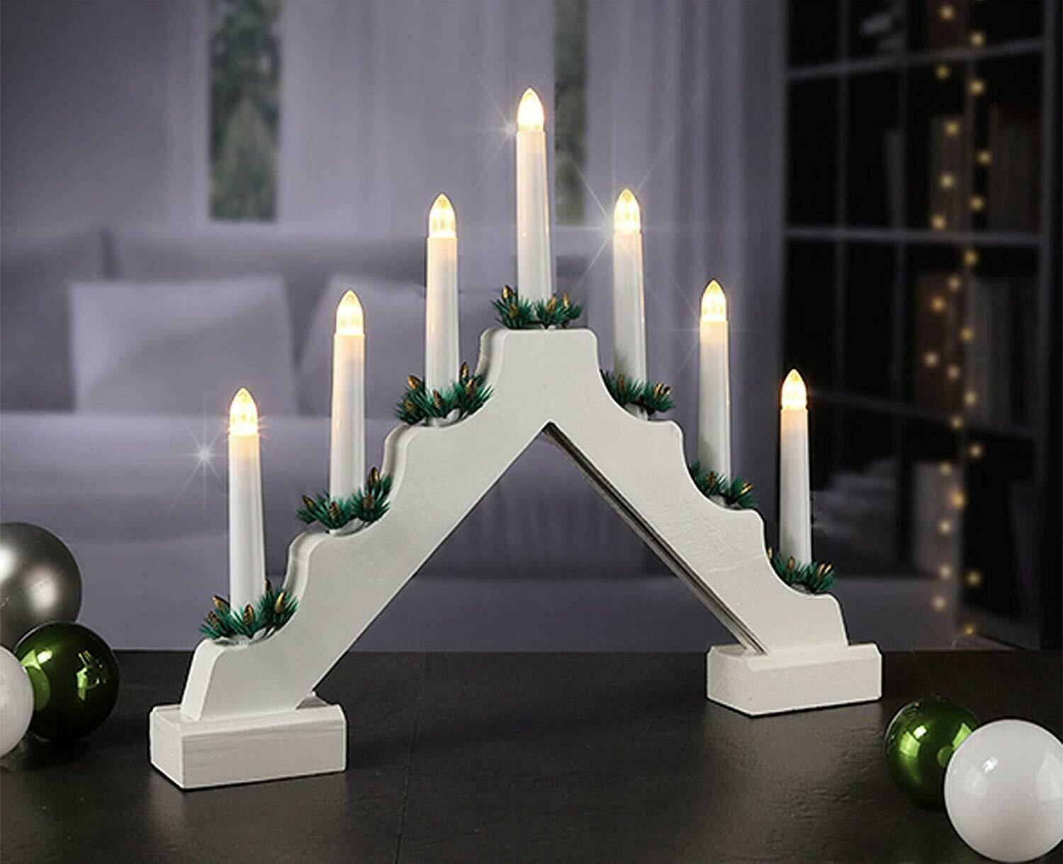 White Pre-Lit Wooden Candle Bridge With 7 Led Lights GEEZY - The Magic Toy Shop
