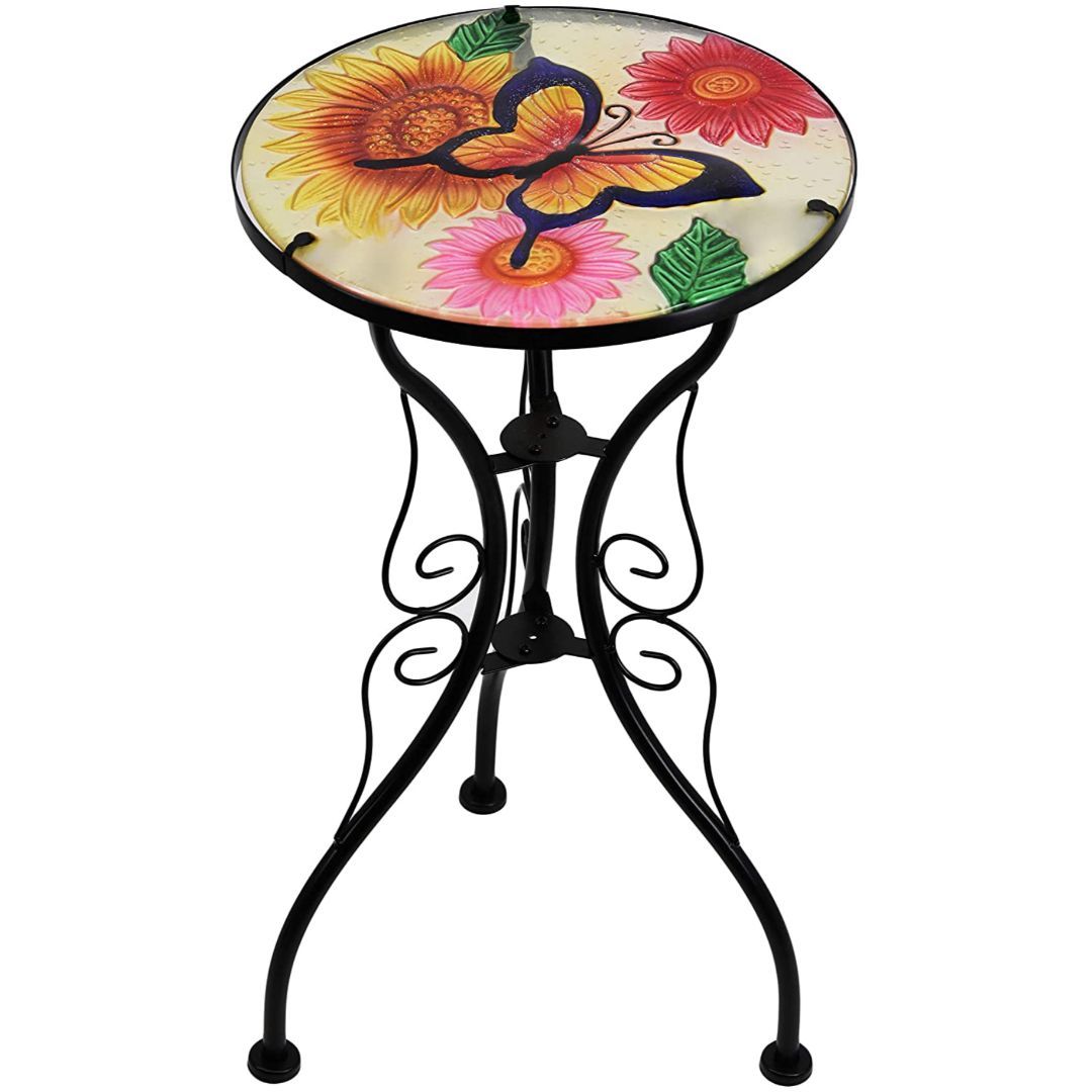 Round Side Garden Mosaic Table With Flowers and Butterfly Design GEEZY - The Magic Toy Shop