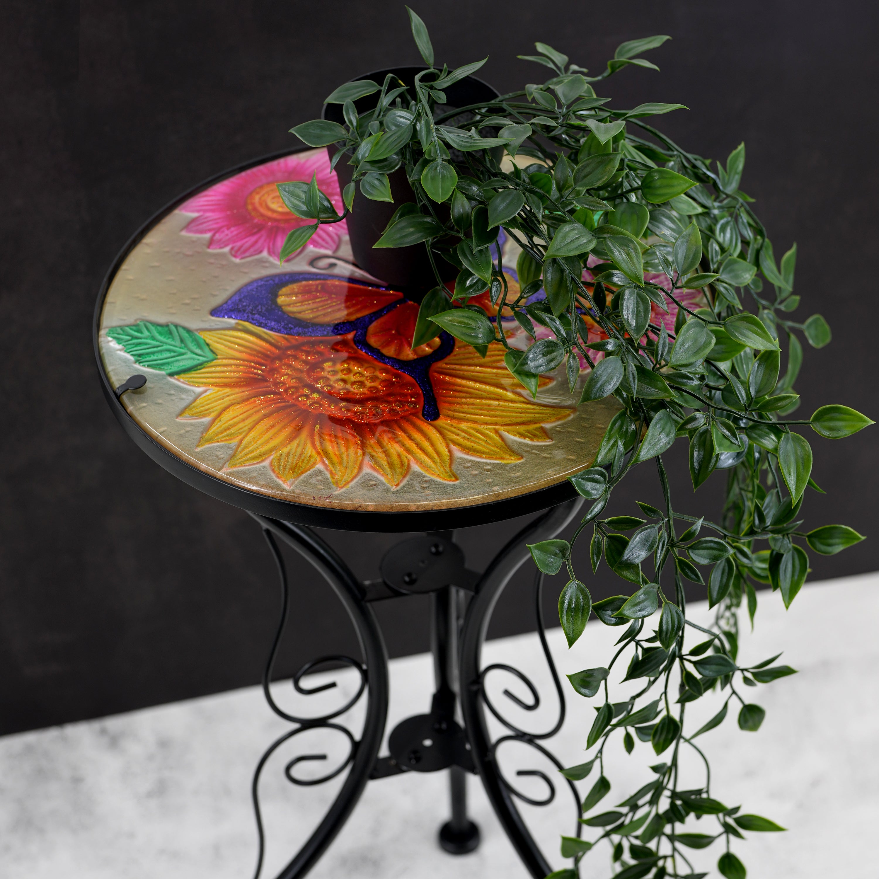 Round Side Garden Mosaic Table With Flowers and Butterfly Design GEEZY - The Magic Toy Shop