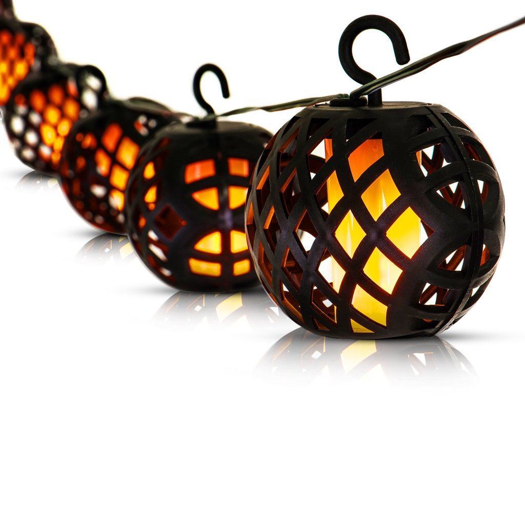 Solar LED Rattan Ball Flame Effect String Light GEEZY - The Magic Toy Shop