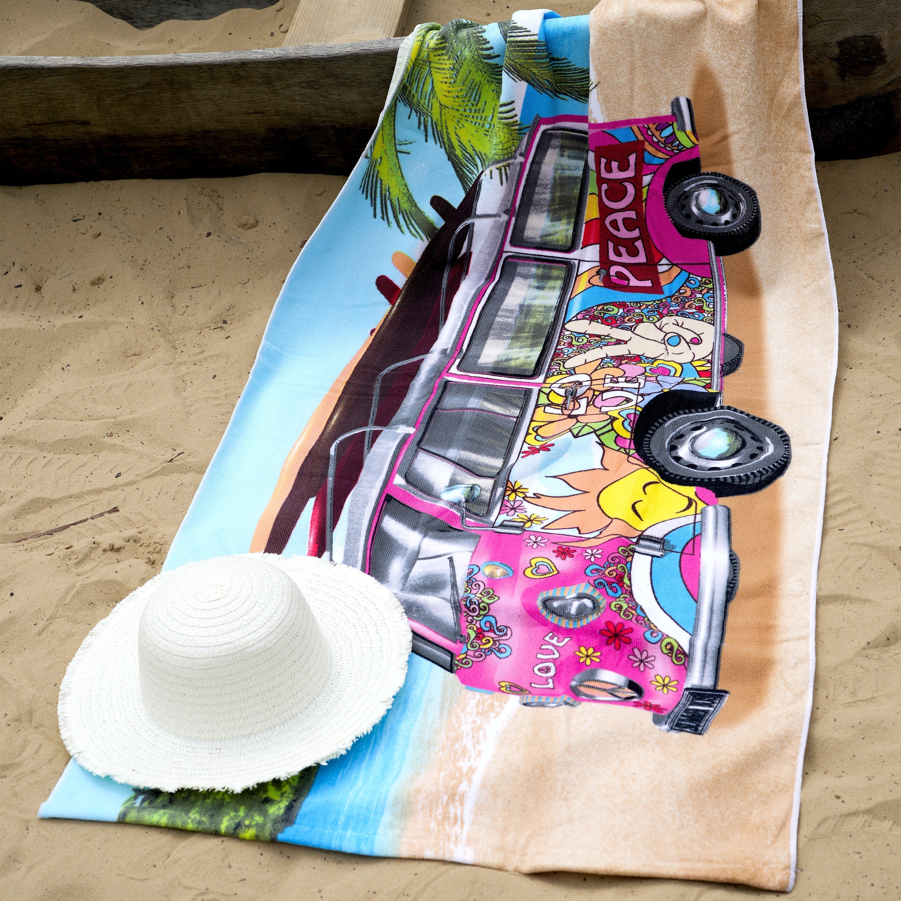 Pink Summer Bus Design Large Towel MTS - The Magic Toy Shop